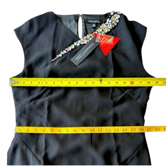 $159 London Dress Embellished Neck Bodycon Sheath 10 Large Black Jewel Shoulder - Picture 9 of 16